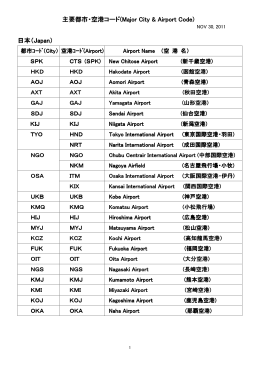 主要都市・空港コード(Major City & Airport Code) (Major City & Airport