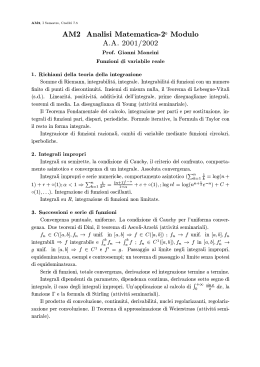 I Semestre, Crediti 0.4 AM8 Analisi MatematicaY8a Modulo AA 2001