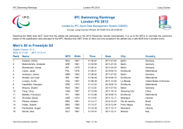 IPC Swimming Rankings