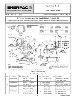 Repair Parts Sheet ZE/ZW Electric Pump To