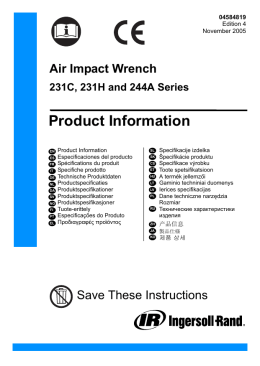 Product Information, Air Impact Wrench, 231C, 231H, 244A