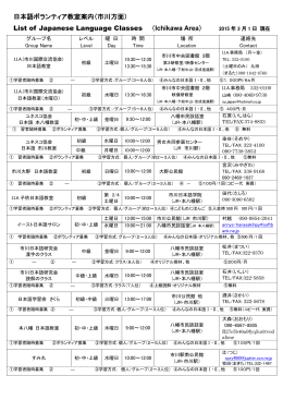 日本語ボランティア教室案内（市川方面） List of Japanese Language