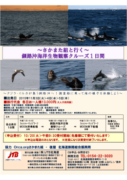 さかまた組と行く～ 釧路沖海洋生物観察 釧路沖海洋生物観察