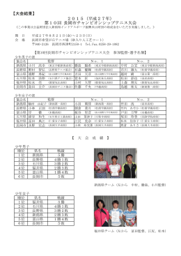 【大会結果】 2015（平成27年） 第10回 長岡市チャンピオンシップテニス