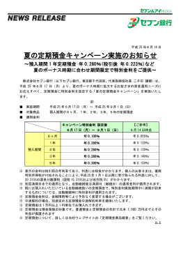 夏の定期預金キャンペーン実施のお知らせ（PDF／150KB）