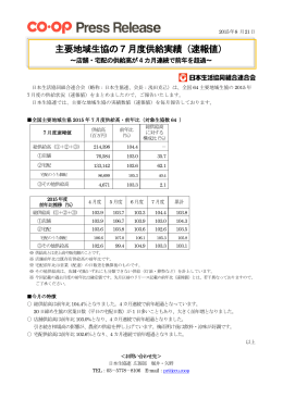 主要地域生協の 7 月度供給実績（速報値）