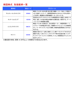韓国株式 取扱銘柄一覧表