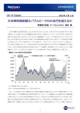 日本株時価総額はバブルピーク590兆円を超えるか