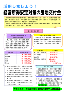 神奈川県の「産地交付金」の設定に関する詳細は裏 面
