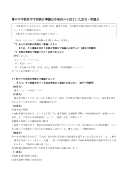 橋本中学校区中学校統合準備会各委員から出された意見・問題点