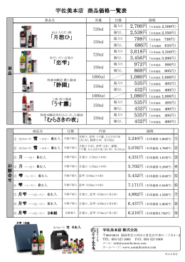 「むらさきの夜」 「うす霧」 「静園」 「恋雫」 宇佐美本店 商品価格一覧表