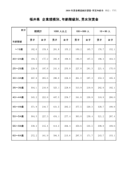 福井県 企業規模別、年齢階級別、男女別賃金