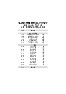 第91回早慶対抗陸上競技会の競技日程を掲載