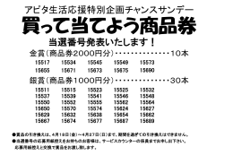 アピタ生活応援特別企画チャンスサンデー 当選番号発表いたします！