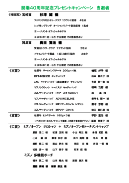 開場40周年記念プレゼントキャンペーン 当選者