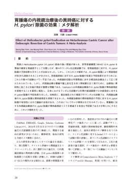 胃腫瘍の内視鏡治療後の異時癌に対する H. pylori 除菌の効果：メタ解析