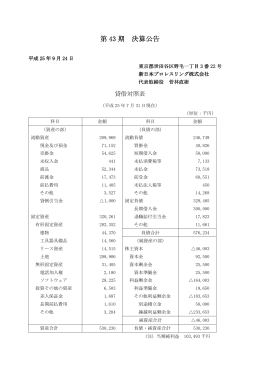 第43期貸借対照表 - 新日本プロレスリング