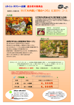 福島県人気観光地 秋の「大内宿」・「塔のへつり」 紅葉狩り コース
