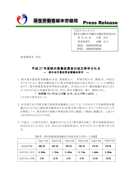 平成27 年度栃木県最低賃金の改正答申される(PDF:21KB)