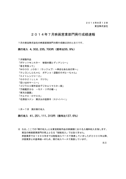 2014年7月映画営業部門興行成績速報【PDF：398KB】