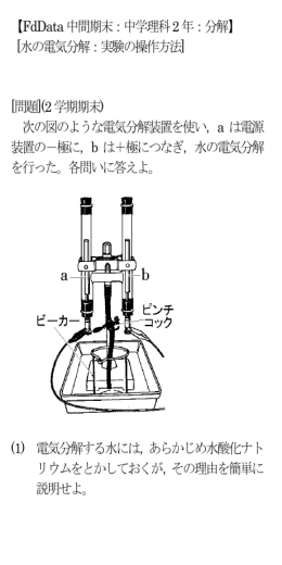 【FdData中間期末：中学理科2年：分解】 [水の電気分解：実験の操作方法