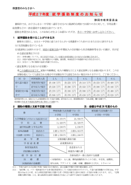 平成27年度 就学援助制度のお知らせ（PDFフアイル249KB）