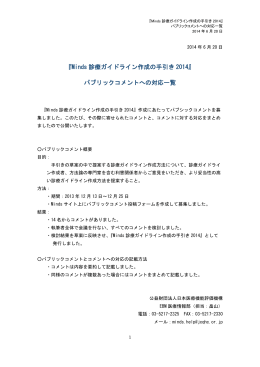 パブリックコメントへの対応一覧 - 公益財団法人日本医療機能評価機構