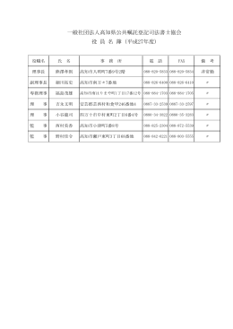 一般社団法人高知県公共嘱託登記司法書士協会 役 員 名 簿 (平成27