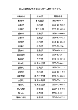 市町村名 担当課 電話番号 松江市 市民税課 0852-55