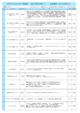 オプショナルツアー料金表 （2015年10月～） 【2名催行