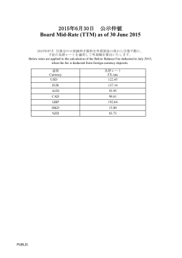2015年6月30日 公示仲値 Board Mid-Rate (TTM) as of 30 June 2015