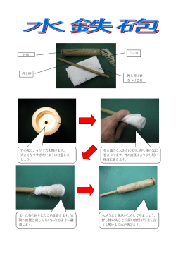 竹筒 押し棒 たこ糸 押し棒に巻 きつける布 竹の先に、キリで穴を開けます