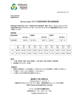 Spring Japan 2015 年度夏季繁忙期の搭乗実績 http://www