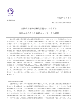 空間的記憶や情動的記憶をつかさどる 海馬を中心とした神経ネットワーク