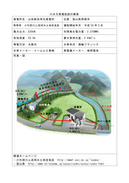 小水力発電施設の概要 発電所名：山田新田用水発電所 位置：富山県