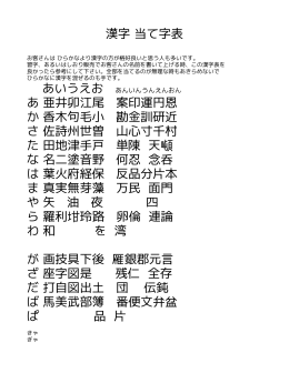 漢字 当て字表 あ 亜井卯江尾 案印運円恩 か 香木句毛小 勘金訓研近 さ