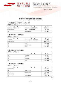 会社人事（取締役及び監査役の異動）