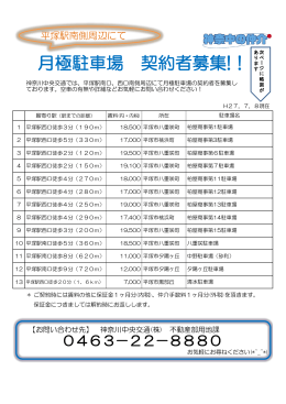 平塚駅南側周辺にて月極駐車場契約者募集!