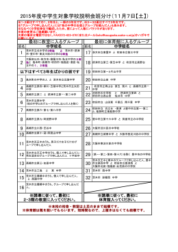 2015年度中学生対象学校説明会班分け（11月7日【土】）