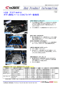 トヨタ アクア NHP10 ボディ剛性パーツ/スタビライザー新発売