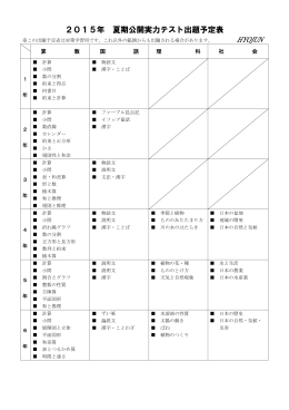 2015年 夏期公開実力テスト出題予定表