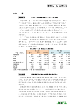 業界ニュース 2014.9.10 中 国