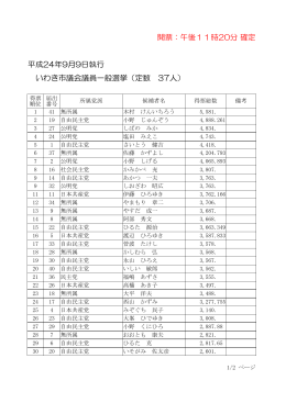 平成24年9月9日執行 いわき市議会議員一般選挙（定数 37人） 開票