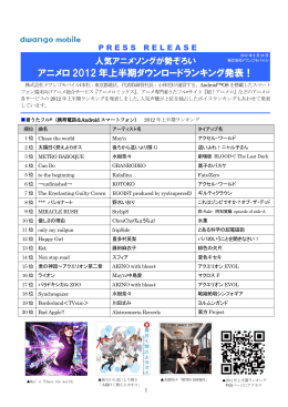アニメロ 2012 年上半期ダウンロードランキング発表！