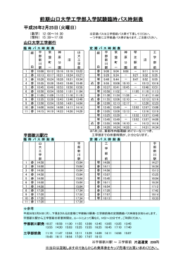 前期山口大学工学部入学試験臨時バス時刻表