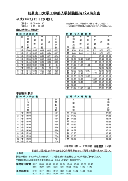 前期山口大学工学部入学試験臨時バス時刻表