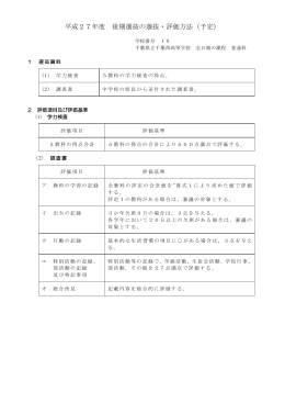 平成27年度 後期選抜の選抜・評価方法（予定）