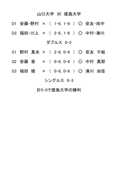 D1 安藤・野村 × （ 1-6，1-6 ） 安友・田中 D2 福田・川上 × （ 2-6，1