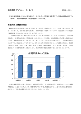福岡病院 CPAP ニュース No.70 2011.10.01. 睡眠時間と体調の関係