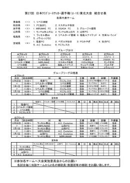 第27回 日本ｸﾗﾌﾞﾕｰｽｻｯｶｰ選手権（U‐15）東北大会 組合せ表 ※参加各